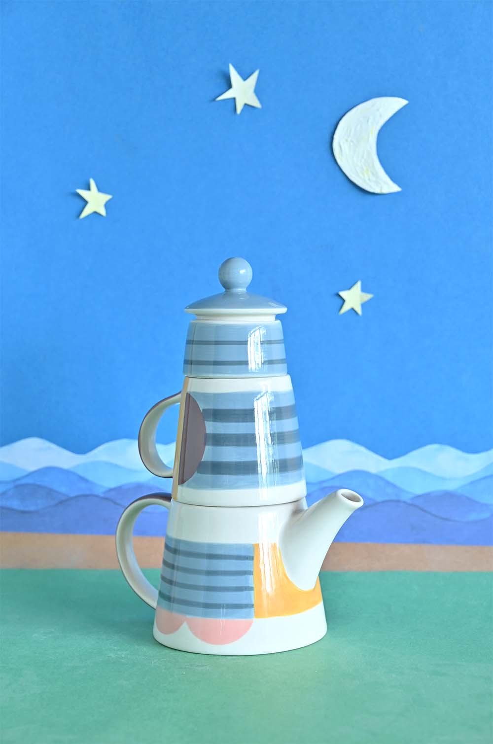 Mug | Hand-painted Ceramic Tea Set | Set of 3 | Stackable Design