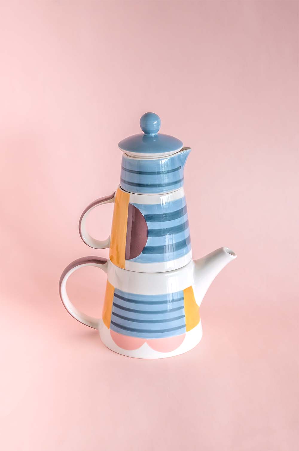 Mug | Hand-painted Ceramic Tea Set | Set of 3 | Stackable Design