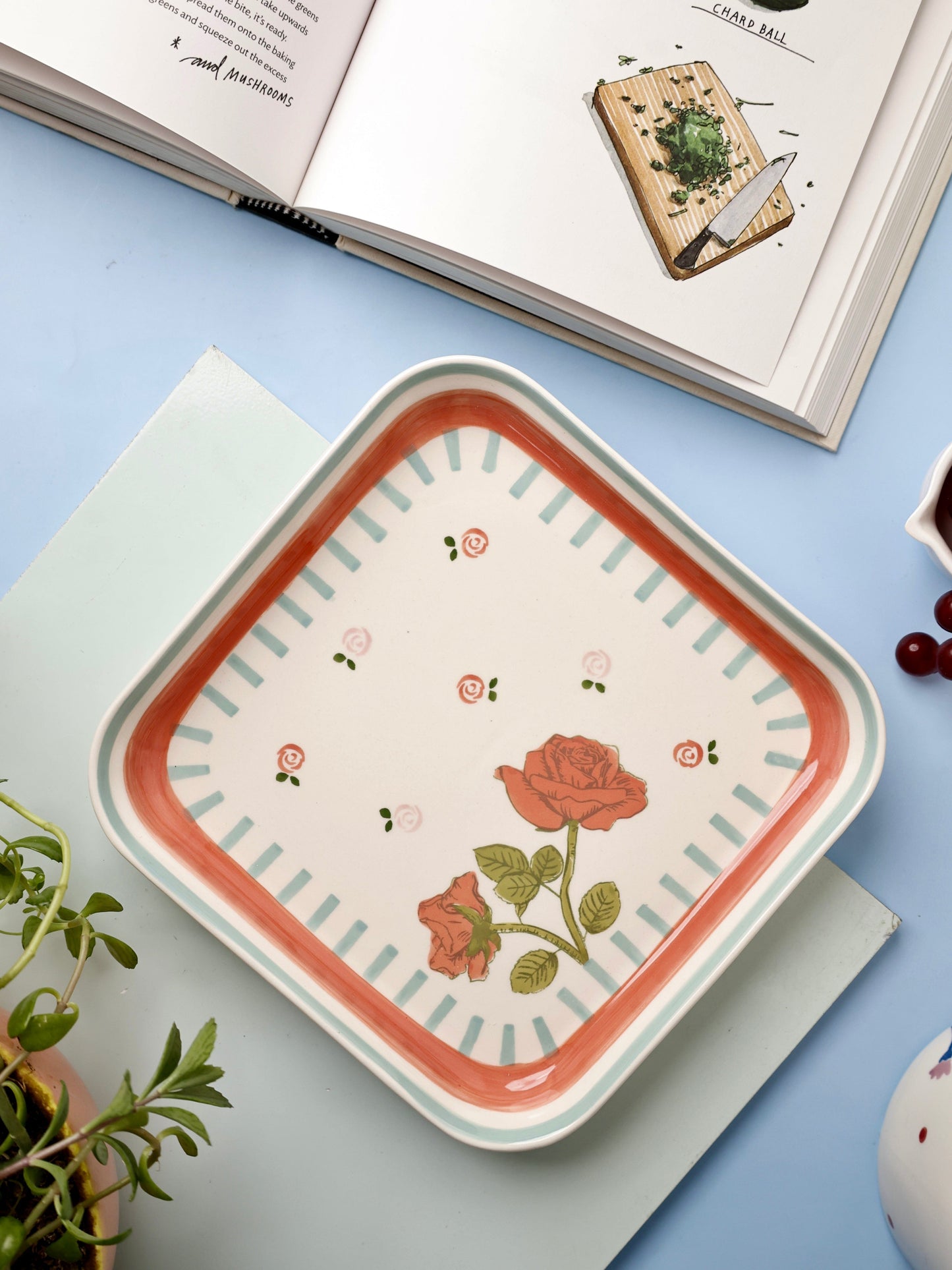 Serving Plate | Ceramic Hand-painted Square | 20.5x20.5cm
