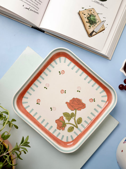 Serving Plate | Ceramic Hand-painted Square | 20.5x20.5cm