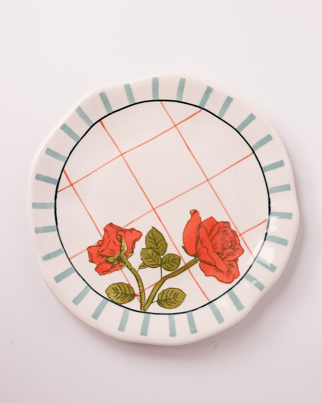 Serving Plate | Ceramic Hand-painted Rose Design | Set of 4, Dia-16 x H-3 cm