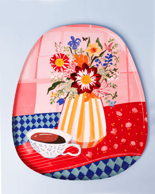 Wall Plate | Hand-painted Metal Teatime Motif | 29x33cm