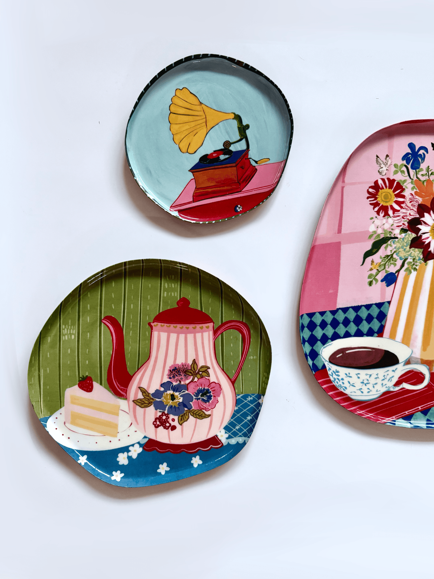 Wall Plate | Metal Hand-painted Coffee Teapot | Set of 3, Small, Medium & Large