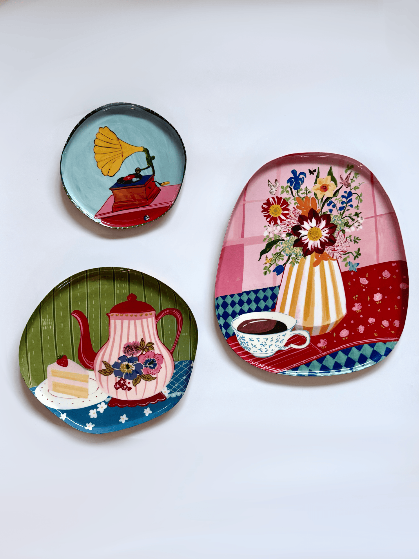 Wall Plate | Metal Hand-painted Coffee Teapot | Set of 3, Small, Medium & Large