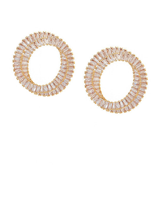 Earring Studs – Gilded Crystal Accent – Geometric Circle Design