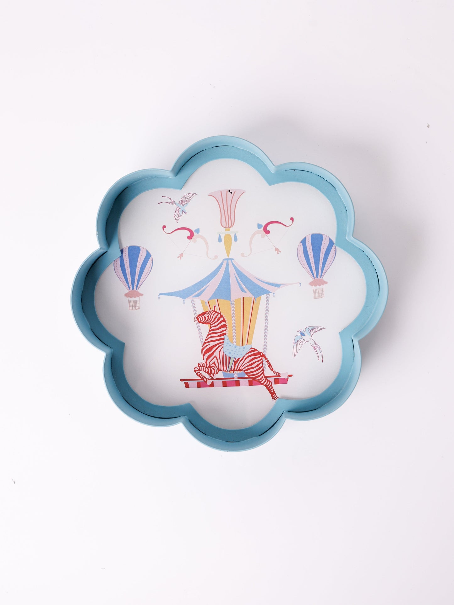 Wall Plate | Metal Acrylic Flower Print | Blue Dia-20.5 x H-5 cm