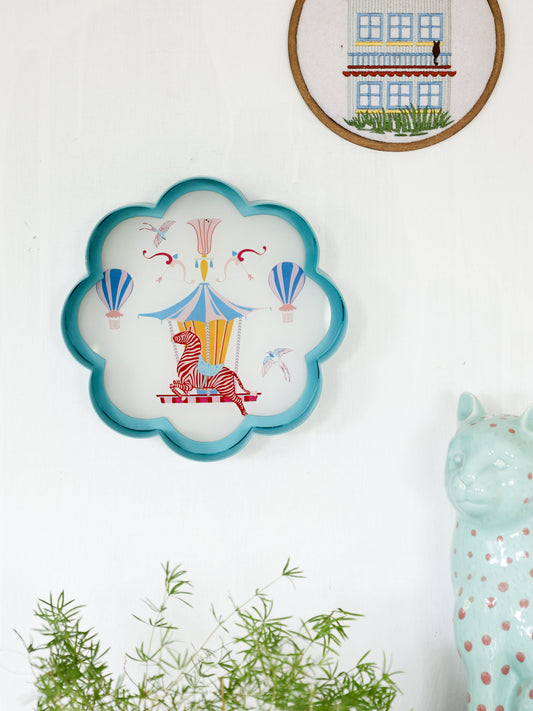 Wall Plate | Metal Acrylic Flower Print | Blue Dia-20.5 x H-5 cm