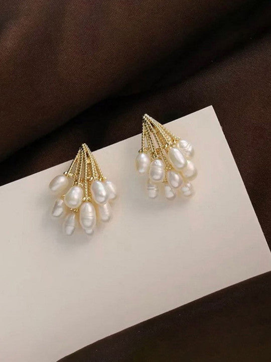 Embellished Ear Posts – Gold-Tone Finish, Pearl Adornment