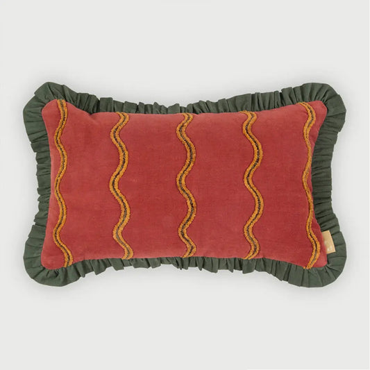 Aria Ruffle Carmine Embroidered Oblong Cushion Cover SanctuaryLiving