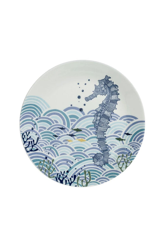 Wall Plate | Fine China Illustrative Series | 8" Dia, Sea Horse