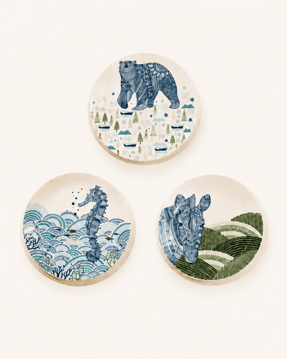 Wall Plate | Fine China Wildlife Motifs | Set of 3
