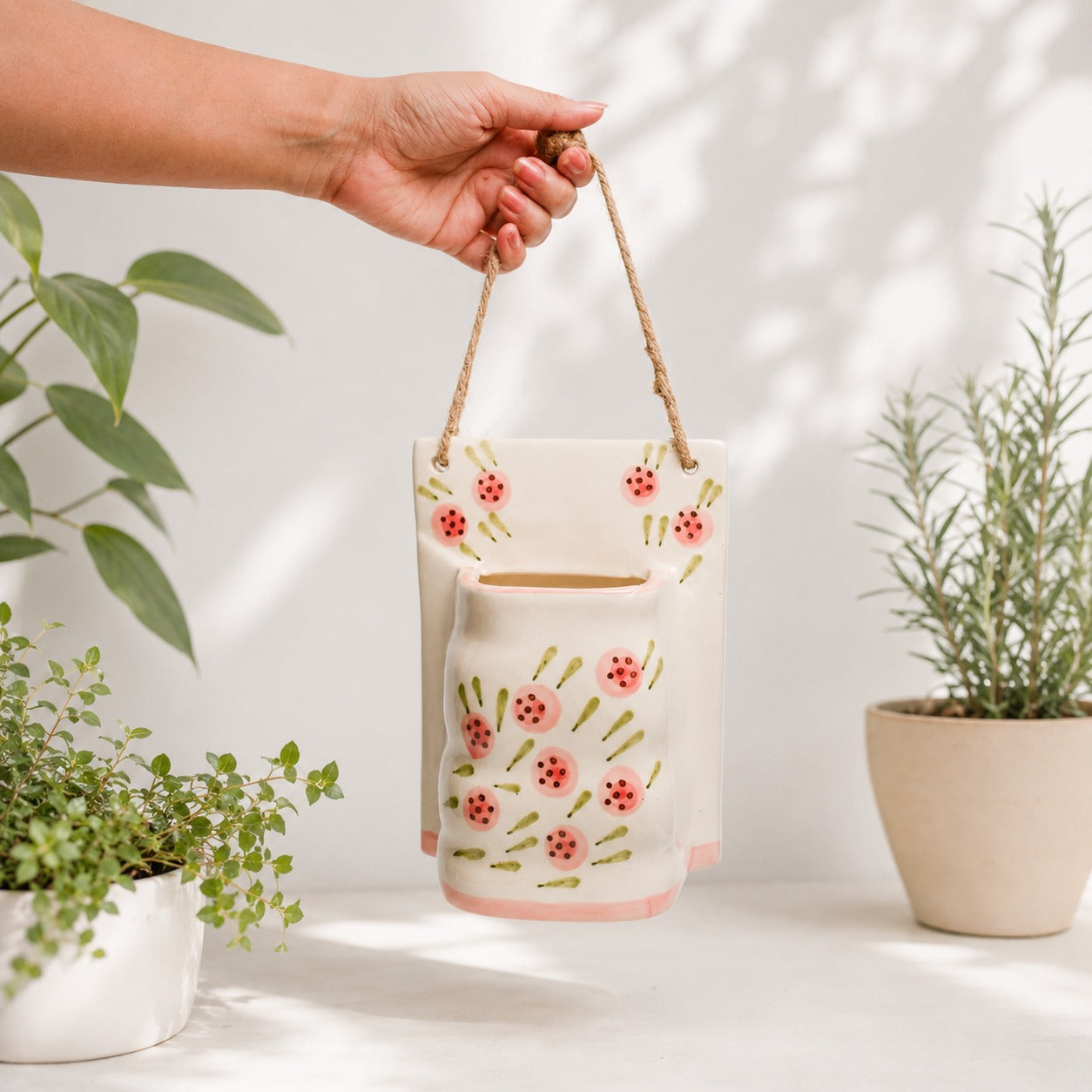 Planter | Ceramic  Hand-painted Round Roses Print