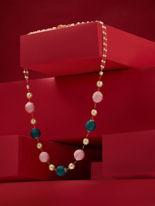 Pink and Green Beaded Neckalce – Pink Detail, S-Hook Closure