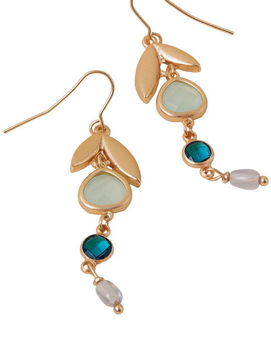 Geometric Accent Earwear – Dangle Earrings – Gold-Toned Metal, Stone Accented – Fish Hook Closure – Retail Pack