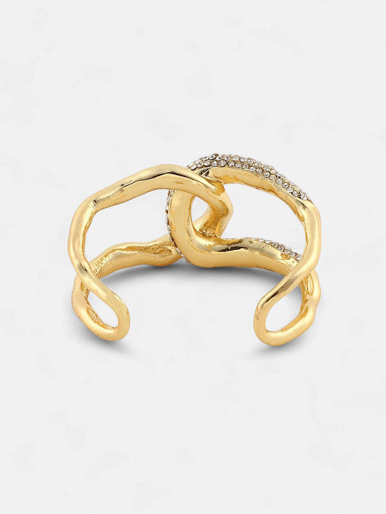 Studded Cuff Bracelet – Gold-Plated Alloy with Artificial Stones