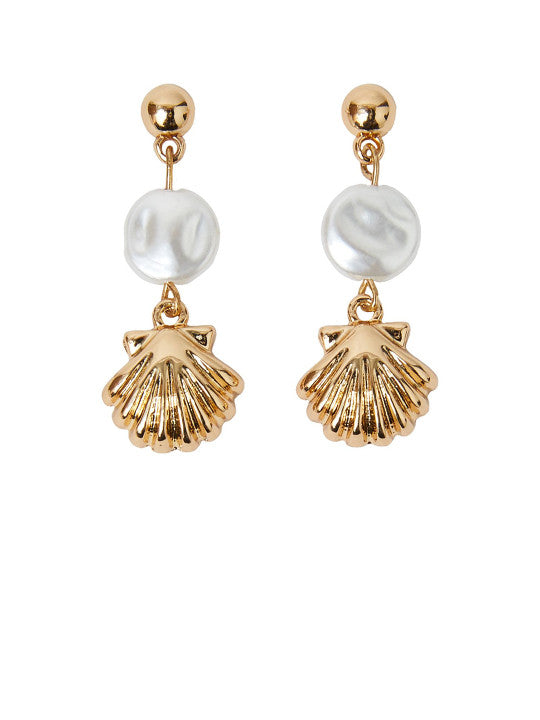 Pearl Drop Earrings – Gold-Toned Beaded Finish with Post-Back