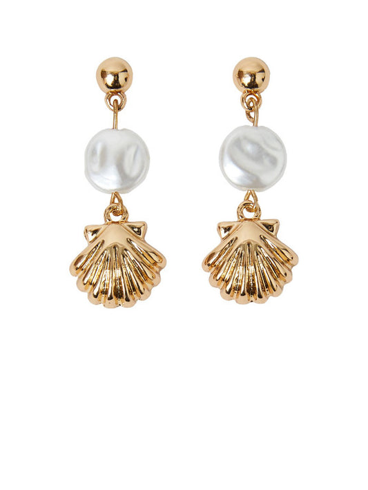 Pearl Drop Earrings – Gold-Toned Beaded Finish with Post-Back