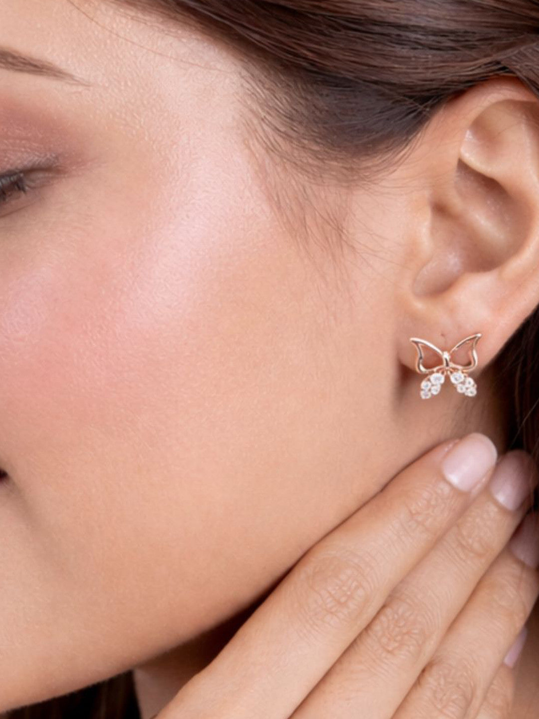 Contemporary Studs – Stud Earrings – Rose Gold-Plated – Cubic Zirconia Accent