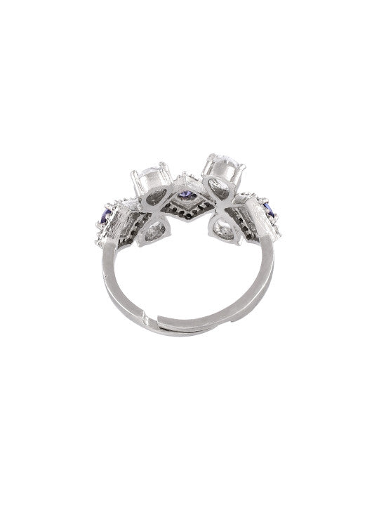 Rhodium-Plated Silver Tone Ring - Blue AD Stone Accented