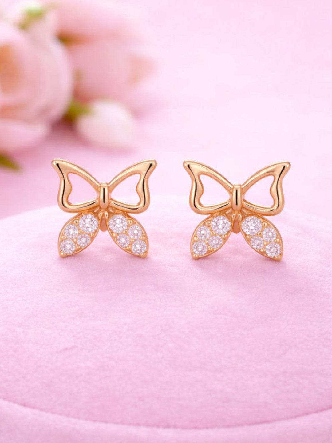 Contemporary Studs – Stud Earrings – Rose Gold-Plated – Cubic Zirconia Accent