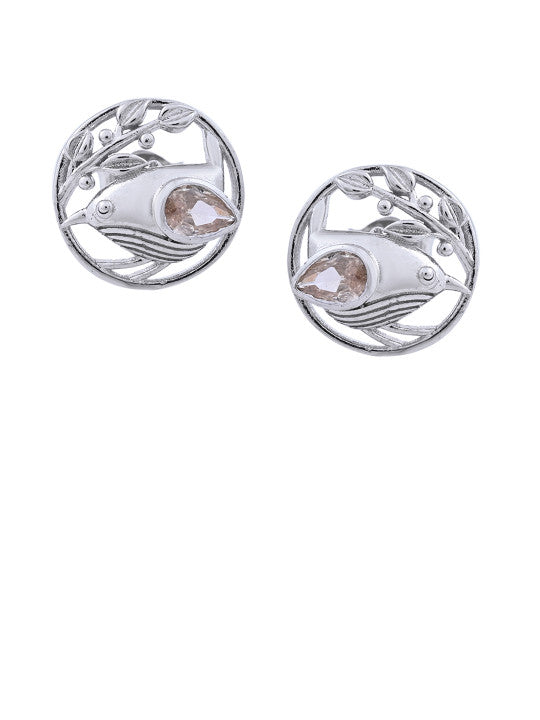 Avian Motif Stud Earrings – Sterling Silver – Stone-Accented – Retail Unit