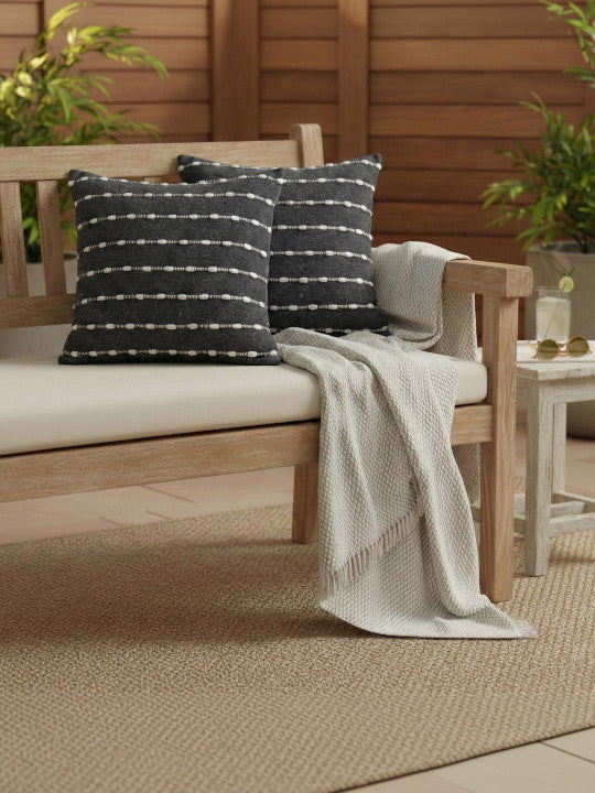 Monochrome Geometric Square Cushion Covers – Cotton Fabric – Set of 2