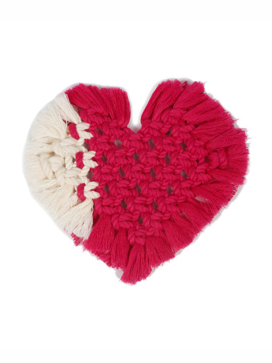 Two-Tone Heart Coasters – Macrame Woven Textile – Set of 2